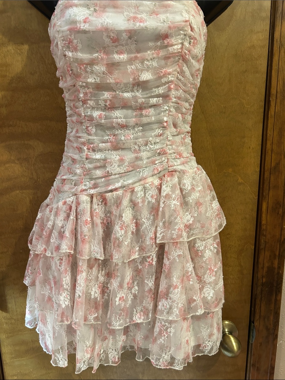 Windsor Pink and White Lace Tiered Mini Dress - Homecoming